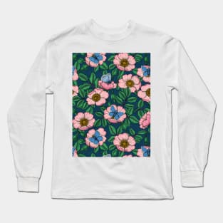 Dog rose and butterflies Long Sleeve T-Shirt